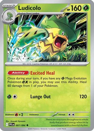 Ludicolo 007/094  - Reverse Holofoil ME02 Phantasmal Flames - Uncommon