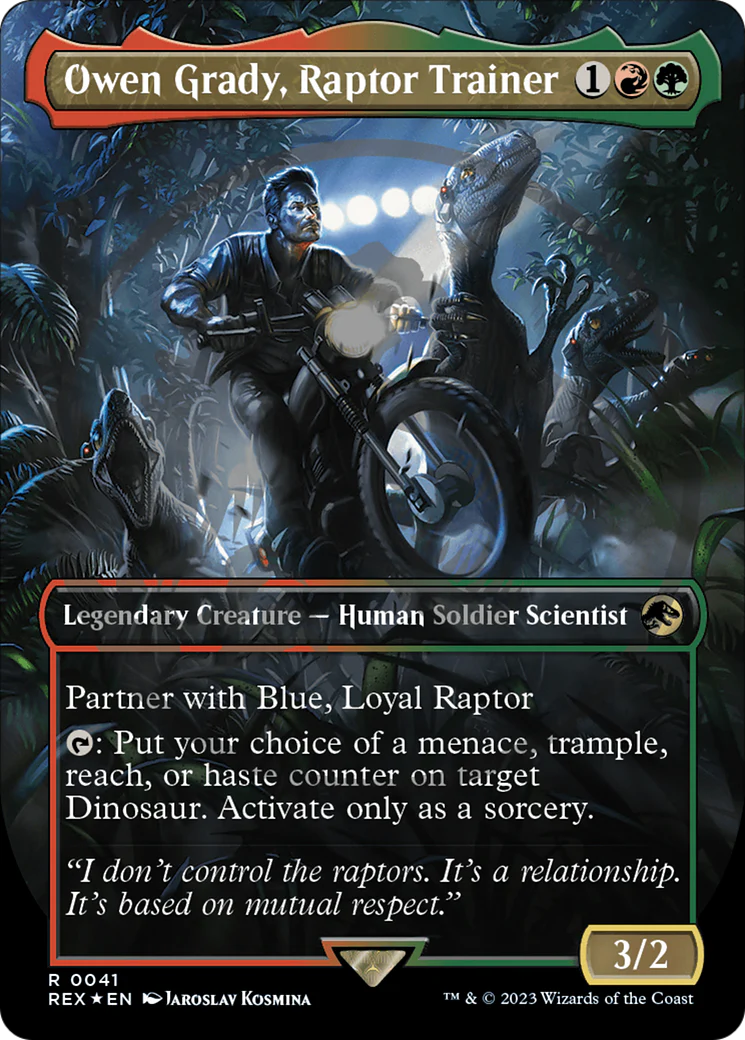 Owen Grady, Raptor Trainer (Borderless) (Emblem)  [Jurassic World Collection] (Borderless) Foil