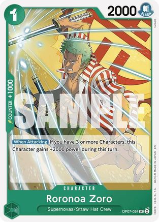 Roronoa Zoro (Reprint) (OP07-034) - [Starter Deck 24: GREEN Jewelry Bonney]