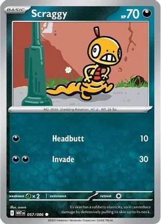 Scraggy 054/086  - Reverse Holofoil SV White Flare - Common
