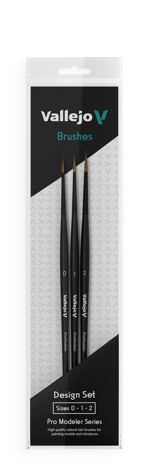 Vallejo Hobby Brushes: Pro Modeler Design Set - Natural Hair (Sizes 0, 1 & 2)
