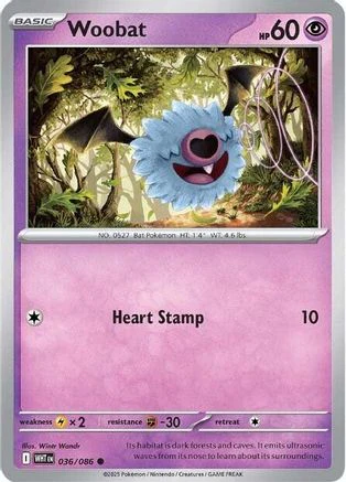 Woobat 033/086  - Reverse Holofoil SV White Flare - Common
